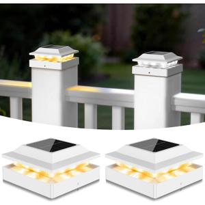 Solar Post Cap Lights 2-Pack, IP65 Waterproof Fence Post Solar Lights for 4x4 Wood/Vinyl Posts, Outdoor Post Lights with 2 Color Modes Decorate Garden Patio Porch Backyard, White