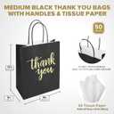 DjinnGlory 50 Pack Medium Sized Black Thank You Paper Bags with Handles 10x8x4 Inches and White Tissue Paper for Small Busines Wedding Baby Shower Graduation Party Favors Treats Goodies