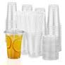 TahiBox Plastic cups with lids and straws 16 oz 100sets [100 cups & 100 flat lids & 100 straws],clear crystal disposable iced coffee cup with lids