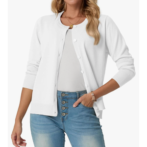 GRECERELLE Women's Long Sleeve Lightweight Crewneck Casual Cardigan Sweater, 3XL