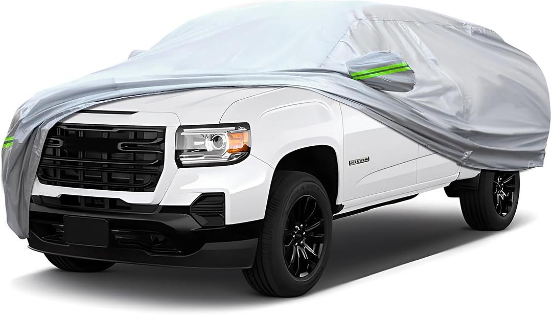 Full Car Cover Universal 6 Layers Outdoor Thicked All Weather Cover, Sunshield, Waterproof, Snow Proof, UV Proof, Scratch Proof, Bird Droppings, 6 Reflective Strips, Fits Pickups up 198"-220"