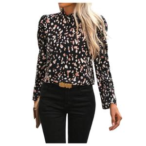 SHENHE Women's Puff Long Sleeve Blouse Dressy Casual Frilly Mock Neck Fall Blouse Top Black Small (M)