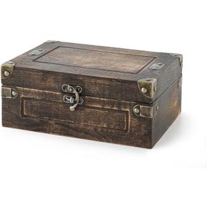 Soul & Lane Sydney Wooden Storage Box with Hinged Lid and Antique Hardware - 11" x 7.8" x 4.3", Wood Keepsake and Memory Chest for Men, Masculine Decorative Treasure Trunk for Photos and Mementos