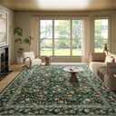 Vintage Botanical Dark Green Area Rug 9x12 Elegant Floral Pattern, Durable Stain-Resistant Fabric, Perfect for Living Room, Bedroom, Dining Room Decor