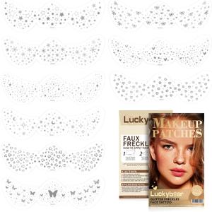 2 x Face Glitter Freckles Makeup Patches Silver Glitter Freckles Face Tattoo 9 Style Set Speckles Sparkle Freckle Temporary Tattoo Beauty Face Freckles Waterproof Faux Fake Freckle for Music Party Makeup