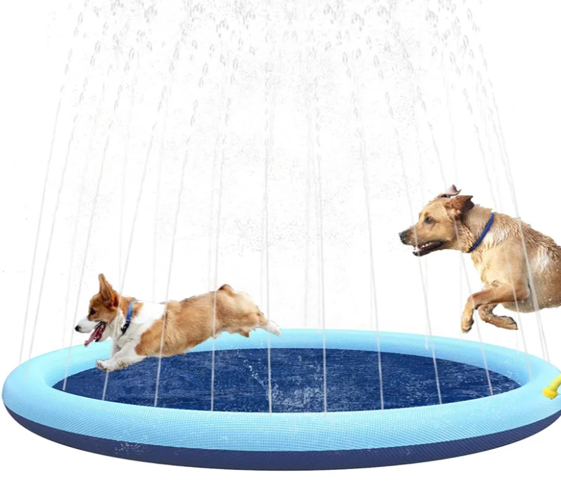 Pet Soft Splash Sprinkler Pad  Thickened Dog Splash Sprinkler Pad for Puppies Durable Pet Swimming Bathtub Pool, Summer Fun Water Toys for Dogs 59 ''