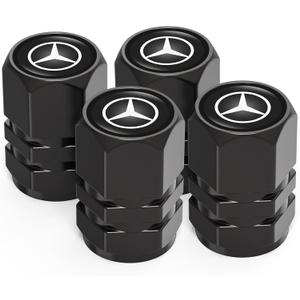 for Mercedes Benz Valve Stem Caps, Alloy Car Tire Valve Caps Compatible with Mercedes Benz C E S M Serie CLK GLK GL AB AMG GLS GLE AMG, Black