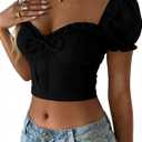 Verdusa Women's Babydoll Tops Puff Sleeve Sweetheart Neckline Top Crop Top, Large