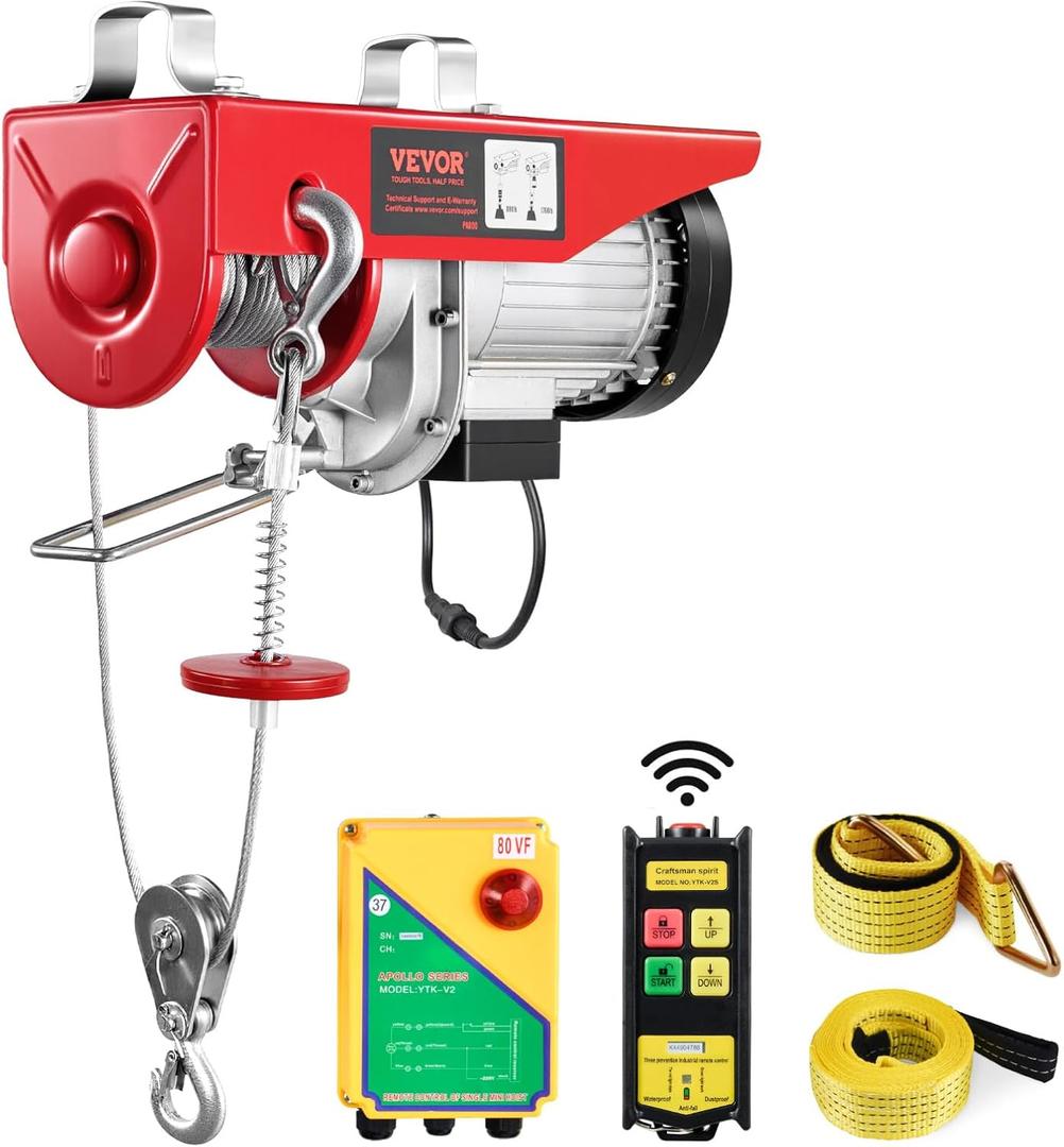 VEVOR Electric Hoist, 1760 lbs 120V Electric Winch with 328 ft Wireless Remote Control, 40 ft Single Cable Lifting Height, Single/Double Slings, Emergency Stop, Lift Hoist for Garage Warehouse Factory