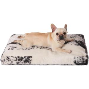 Bedfolks Plush Waterproof Dog Crate Bed, Faux Fur Kennel Pad, 35"x23", Black-white cowhide