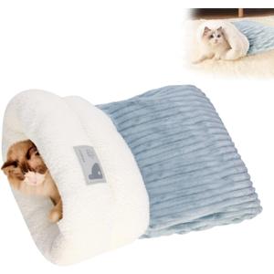 Cat Sleeping Bag Bed, Winter Soft Plush Sack Self Warming Cave Bed for Indoor Cats, 360°Wrap Comfortable Pet Snuggle Sack, Soft Plush Large - Size L (Grey)
