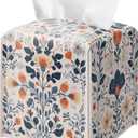 Floral Tissue Box Holder, Scandinavian Leather Tissue Box Cover Square, Paper Napkins Everyday Dispenser for Bathroom Vanity Countertop Night Stands Kitchen Office Car Home Decor
