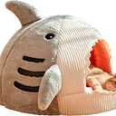 QWINEE Cat Mat Shark-Shaped Kennel Kitten Bed Hideout House Warm Soft Comfortable Semi-Closed Cat Dog Nest Grey Small