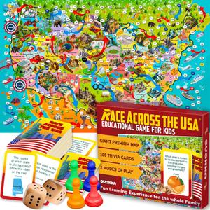 QUOKKA Board Game for Kids 8-12 - Learning, Educational Card Games for Ages 6-8 - Indoor, Outdoor Activity for Teens, Adults, Family - Geography, United States 100 Question Cards with Top Facts