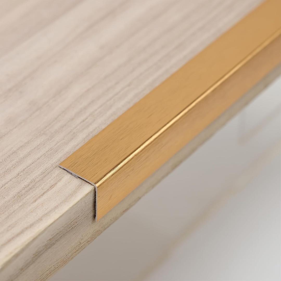 Trimold Brushed Gold Aluminum Peel and Stick L Molding Corner Guards with 90° Angle for Wall Door Frame Cabinet Baseboard Protection and Decoration, 51.2in x 0.8in (3Pcs)