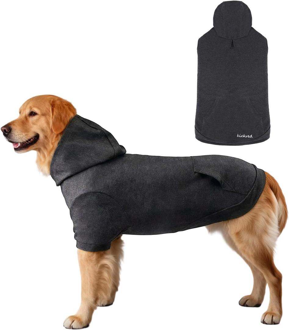 Basic Dog Hoodie Sweatshirts, Pet Clothes Hoodies Sweater with Hat and Leash Hole, Soft Cotton Outfit Coat for Large Medium Small Dogs, Dark Grey (Medium)