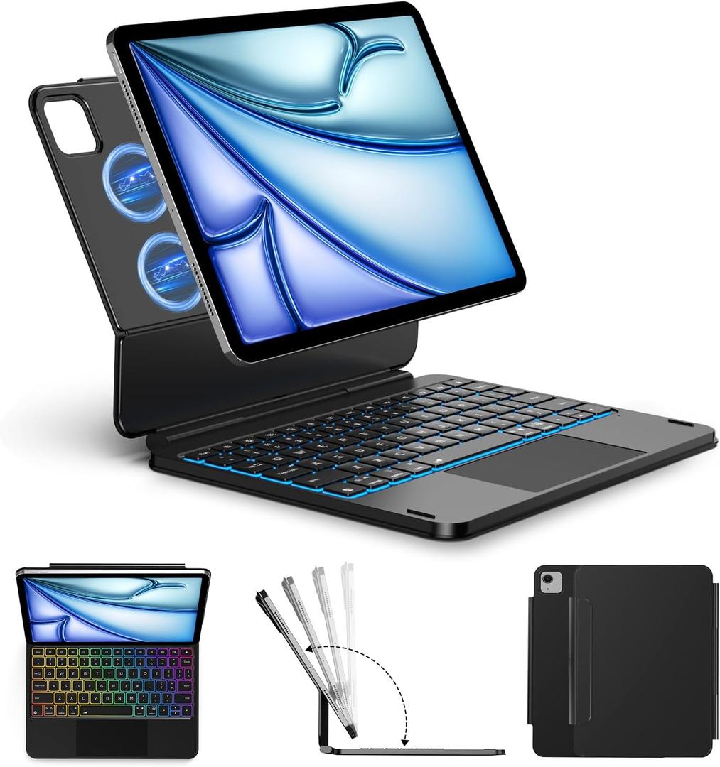 ORDA Keyboard Case for iPad Air 13-inch (M3 2025 / M2 2024) iPad Pro 12.9-inch (3rd/4th/5th/6th Gen),Magic Keyboard Easy-Set Floating Cantilever Magnetic Stand,Multi-Gesture Trackpad,7 Colors Backlit
