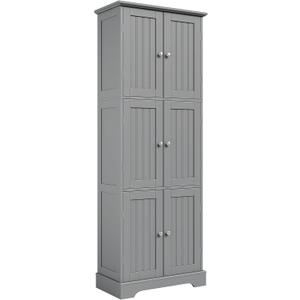 ChooChoo Tall Bathroom Storage Cabinet with 6 Doors, Freestanding Floor Cabinet with Adjustable Shelves, Grey Pantry Cabinet for Bathroom, Kitchen, Laundry Room