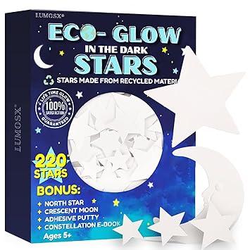 LUMOSX Glow in the Dark Stars for Ceiling – 220pcs Recycled Material Stars for Kids' Room Decor