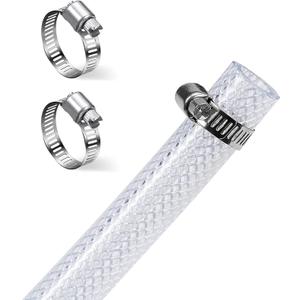 DAVCO 5/8" ID  25 ft Heavy Duty Braided Clear Plastic Vinyl Tubing with 2 Stainless Clamps, Flexible High Pressure Reinforced PVC Plastic Tube Hose, Nontoxic, BPA Free