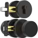 naubea Exterior Black Door Knob with Single Cylinder Deadbolt Lock Set, Round Entry Door Knob with Deadbolt Locksets, Matte Black Front Door Lock Set, Black Front Door Handle and Deadbolt Set