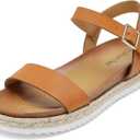 DREAM PAIRS Women’s Open Toe Ankle Strap Espadrille Casual Flatform Platform Wedge Sandals,Size 7.5,Tan/Pu,SUNNA