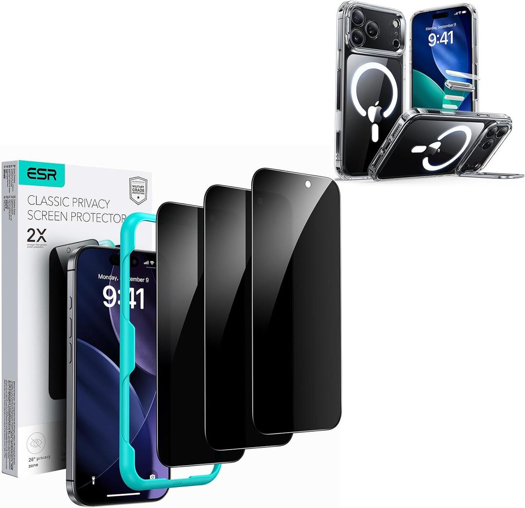 ESR for iPhone 17 Pro Case with Stand&ESR 3 Pack for iPhone 17 Pro Privacy Screen Protector