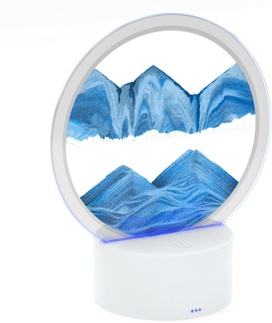Moving Sand Art with Light(7 Color/Touch Control),3D Glass Quicksand Painting Bedside Lamp Decompression Liquid Office Decoration Gift (Blue)