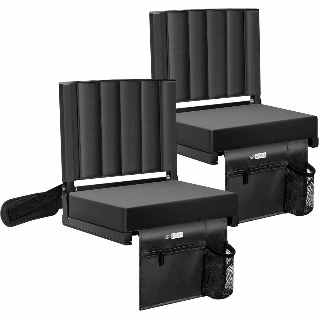VIVOHOME 2 Pack Stadium Seats with Back Support and Cushion, Portable Bleacher Chair with Cup Holder and Shoulder Strap Black VIVOHOME 2 Pack Stadium Seats with Back Support and Cushion, Portable Bleacher Chair with Cup Holder and Shoulder Strap Black