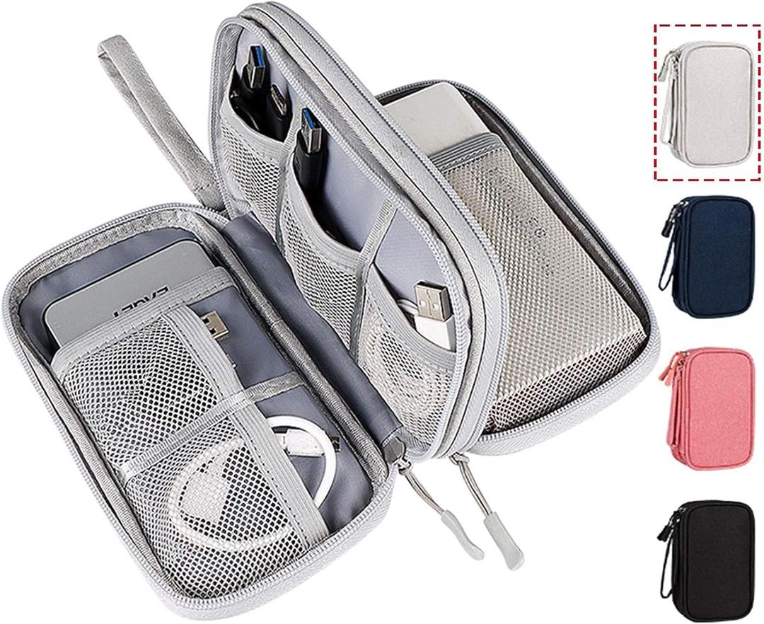 CAOODKDK Electronic Organizer Bag, Waterproof Portable Electronic Organizer Travel Accessories Cable Bag Universal Cord Storage Case for CableCord Storage Double Layer - Gray, Large