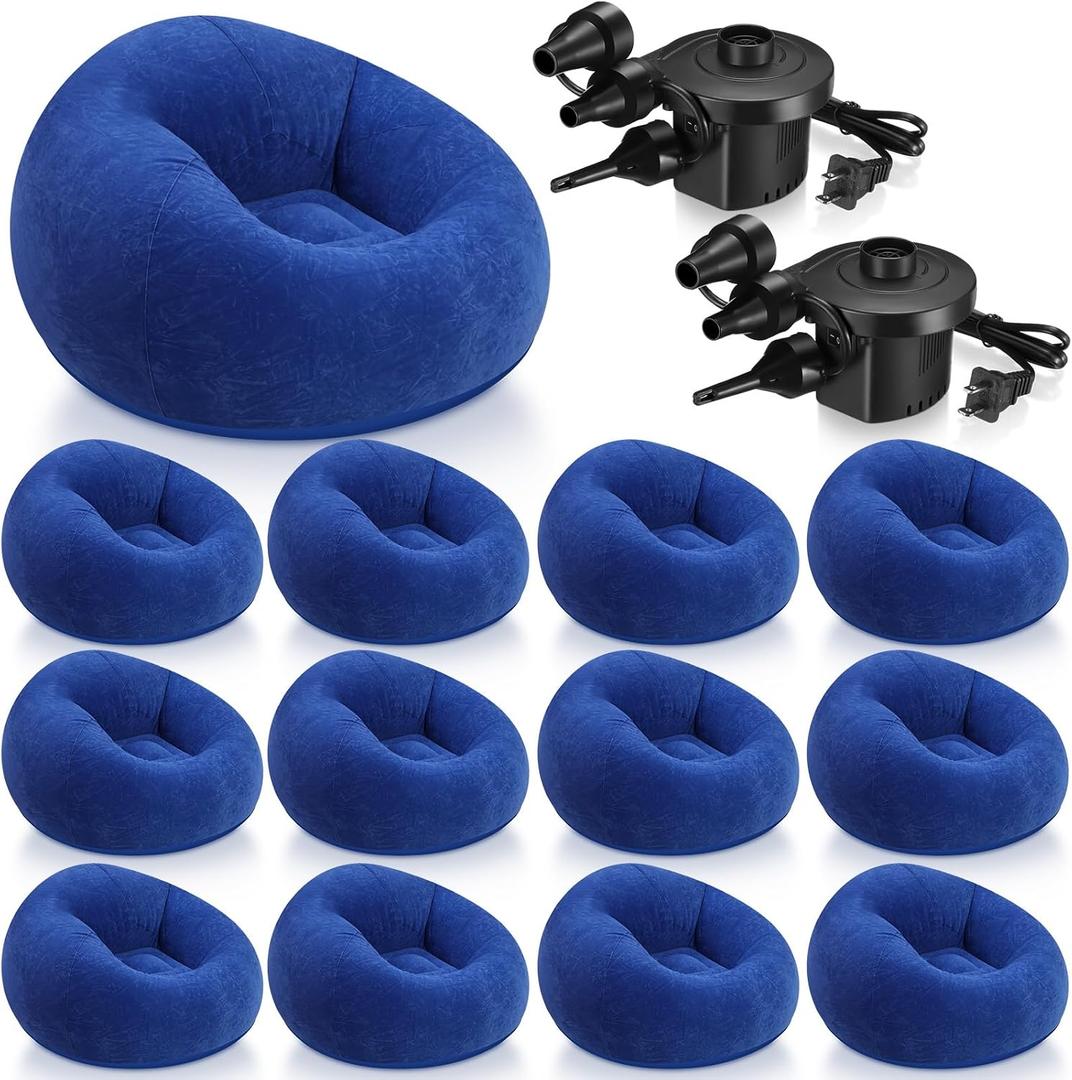 Realspring 6 9 12 Pcs Inflatable Bean Bag Chairs for Adults with Electric Air Pump, Blow up Couch Folding Portable Inflatable Couch Lazy Sofa for Outdoor Movie Night Camping(Dark Blue,12 Pcs)