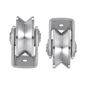 2pcs V Groove Wheel Stainless Steel Heavy Duty Wire Rope Pulley Block Sliding Gate Rollers Double Bearing Plate Caster Solid Track Rollers Wheels Fence Gate Wheel