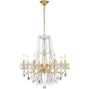 Gold Crystal Chandelier, 8-Light Crystal Chandeliers for Dining Room Light Fixture, Crystal Pendant Ceiling Light Modern Gold Lighting Fixture for Living Room Hallway Foyer Bedroom Kitchen Bathroom (25.8" High 26.4" Wide)