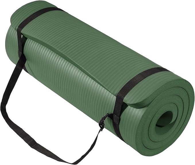 BalanceFrom Yoga Mat 1-Inch Extra Thick High-Density Exercise Mat with Non-Slip Surface & Carry Strap for Men & Women Tear-Resistant Pilates Workout Mat for Home Gym, Floor Fitness, Green Jasper