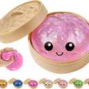 Dumpling Squishies, Glitter Dumpling Mystery Box, Colorful Dumplings Stress Balls Fidget Sensory Toy, Stocking Stuffers with Food Steamer Stretchy Desk Toys (Glitter Pink)