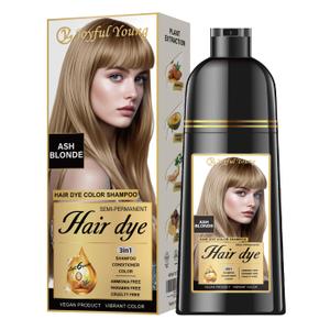 Hair Dye Shampoo 3-in-1, Ash Blonde Semi-Permanent Gray Hair Coverage, Color Depositing Shampoo for Women & Men, Vegan, Ammonia-Free