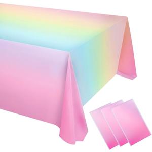 mwellewm 3 Pcs Rainbow Tablecloths Rectangular Plastic Table Cloth Disposable Pastel Table Cloths for Parties Decorations Party Supplies Table Cover for Birthday Baby Shower Wedding Princess 54x108in