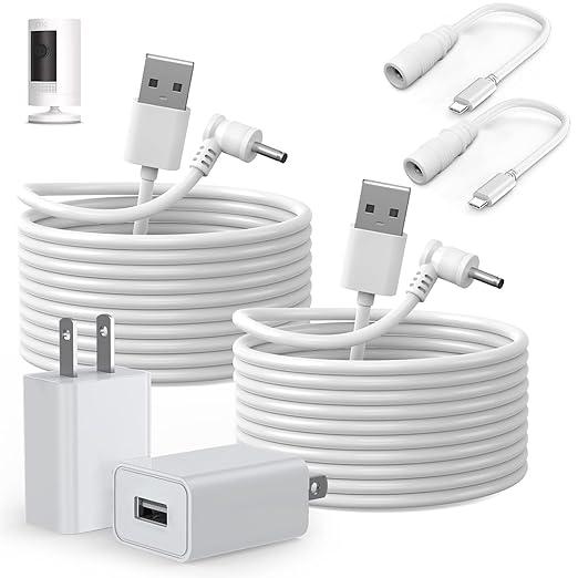 JMDDS 2-Pack Power Adapter Charger Cable Compatible with Ring Stick Up Cam Battery/Plug-in 3rd Gen/2nd Gen & Ring Pan Tilt Stick Up Camera, Indoor/Outdoor Weatherproof Power Cord (4m/13.2ft)