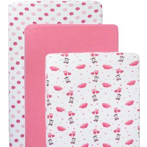 JABMARS Crib Sheets (3 Pack) - Soft Jersey Cotton Fitted Baby Crib Sheets | Cute Bed Sheets & Toddler Bed Mattress | Baby Girl Crib Bedding Set | Pink Zebra
