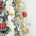 Gold Glitter Christmas Tree Topper Bow 11 Inch with 6 Ribbon Tails 3 Yards Long Wired Ribbon for Holiday Easy Style Party Decoration