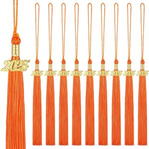 Chuangdi 10 Pieces 2025 Grad Graduation Tassels Graduation Cap Tassels with 2025 Charms Graduate Hat Decoration for School Party Favors(Orange)