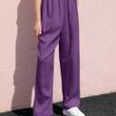 SANGTREE Girls & Woman Wide Leg Pants Lightweight Casual Elastic High Waist Straight Leg Loose Trousers,4 Years - Woman 2XL (Purple)