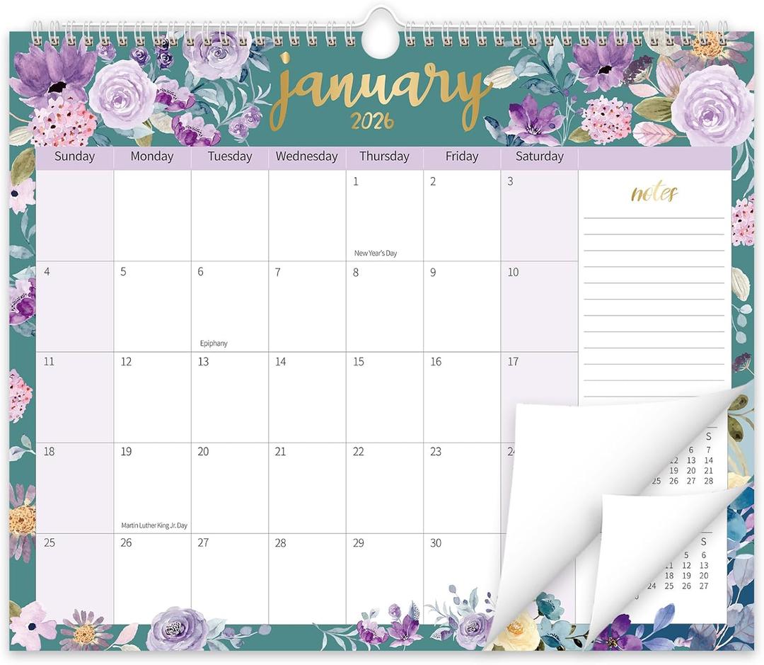 GuassLee Wall Calendar 2026-2027, Calendar Wall 2026, 18-Months Hanging Calendar Jan. 2026 to Jun. 2027, 14" x 11.5" Monthly Planner Wall with Thick Paper for Office School Home Teacher Academic (Purple)