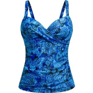 Women's Underwire Tankini Top Only - Push Up Swimsuit Top with Bra Support Tummy Control Bathing Suit Top No Bottom 2025, XX-Large, Blue Paisley 