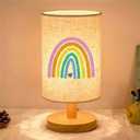 Rainbow Print Atmosphere Bedside Lamp LED Table Light with Fabric Linen Shade Colorful Desk Lamp for Kids Room, Living Room, College Dorm, Home, Office