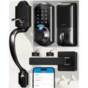 Veise VE07-H Fingerprint Smart Locks for Front Door with Handle Set, App Control, Keyless Entry Keypad Deadbolt, Digital Electronic Touchscreen, Easy Install, Auto Lock, Matte Black