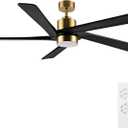 WINGBO 54 Inch DC Ceiling Fan with Lights and Remote Control, 5 Reversible Carved Wood Blades, 6-Speed Noiseless DC Motor, Modern Ceiling Fan in Brass Finish with Black Blades, ETL Listed