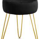 LUE BONA Vanity Stool, Black Vanity Stools for Makeup Room, Round Ottoman Foot Stool, Velvet Footrest Vanity Chair for Bathroom Vanity, Bedroom, Living Room, Entryway, Offices