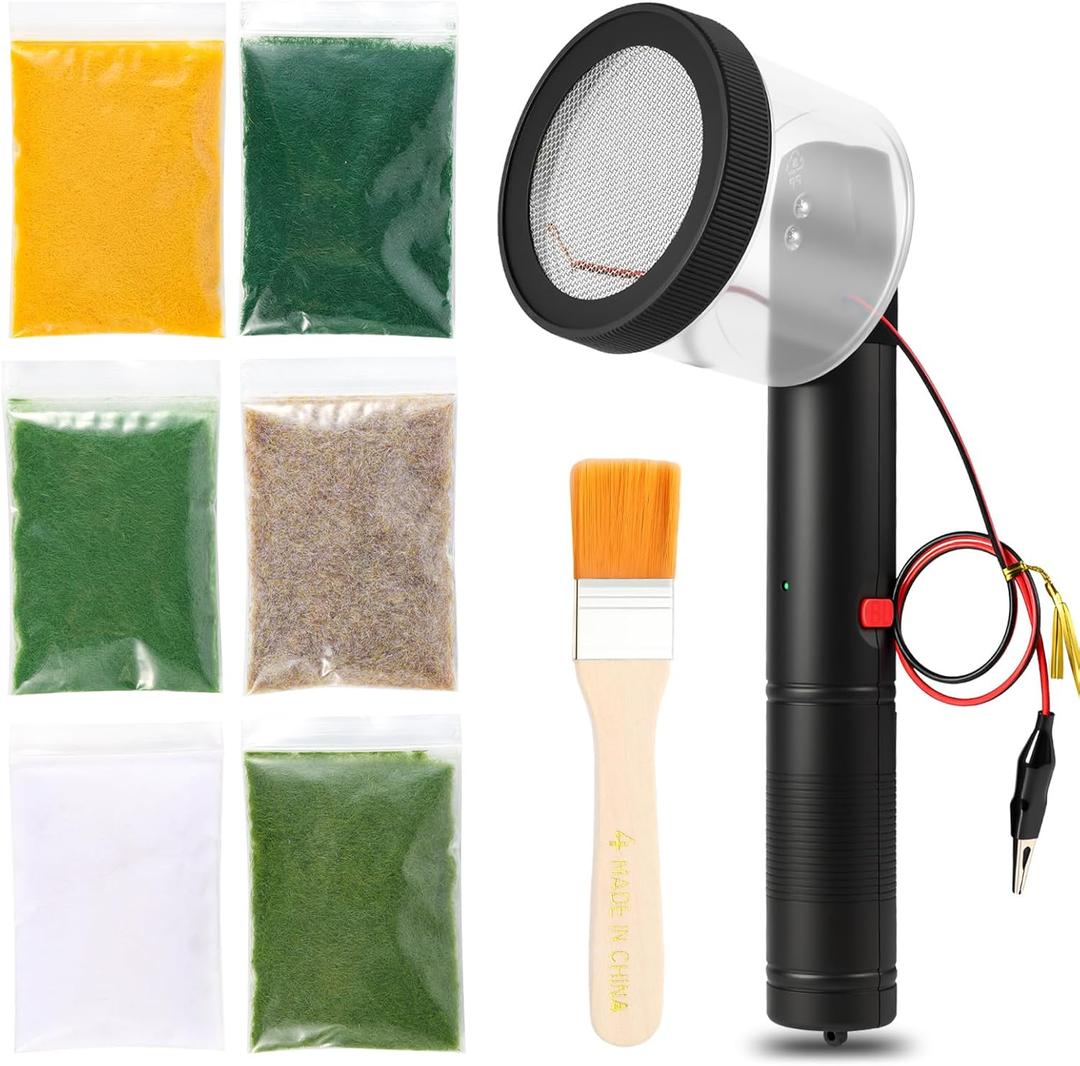 Mini Static Grass Applicator Flocking Kit - 3-5mm, Four Colors 6 Grass ABS Applicator with Anti-Slip Handle for DIY Model Scenery, Sand Table, Train Diorama, Wargame Terrain Crafting