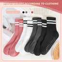 8 Pairs Women Pilates Socks with Non-Slip Grips, Yoga Calf Crew Athletic Socks for Dance Yoga Barre Hospital Workout